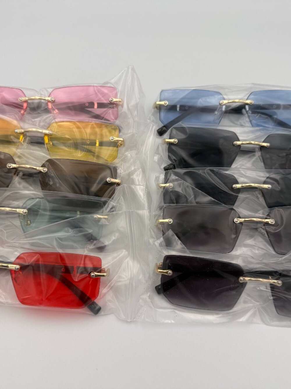 Rimless Rectangle Sunglasses Gold Frame Tinted Lens Y2K Vintage Style
